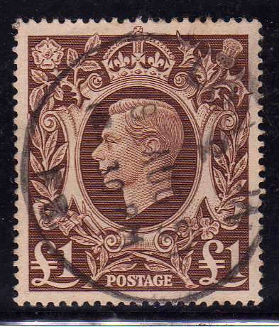 GREAT BRITAIN 1948 1 POUND DEFIN VERY FINE USED. SG 478b. CAT 26 POUNDS.