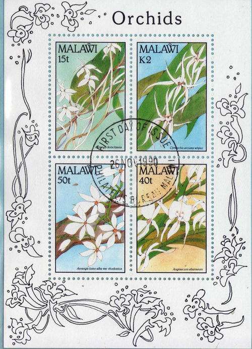 MALAWI 1990 ORCHIDS M/S V.F.U. SG M/S 852. CAT 13 POUNDS.