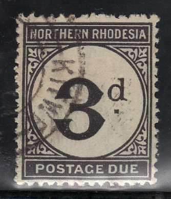 NORTHERN RHODESIA 1929 POSTAGE DUE 3d V.F.U. SACC 3. CAT R400. (SACC 2015)