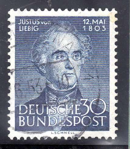 GERMANY (WEST) 1953 150th BIRTH ANNIV OF LIEBIG V.F.U. MI 166 CAT 30 EURO