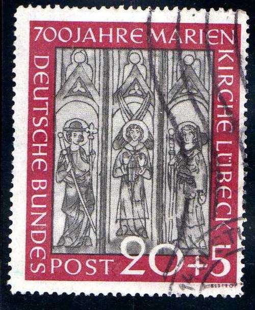 GERMANY WEST 1951 700th ANNIV OF ST MARY'S CHURCH 20 + 5 PF VFU. SG 1066. CAT 110 POUNDS.
