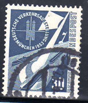 GERMANY WEST 1953 TRANSPORT EXN MUNICH 30PF BLUE FINE USED. SG 1096. CAT 29 POUNDS.