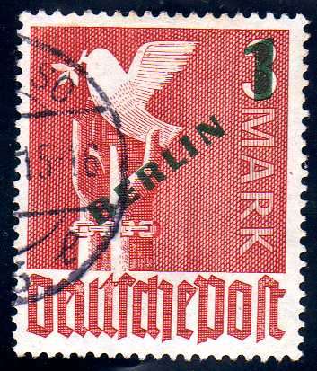 GERMANY BERLIN 1949 SURCHARGE 1M ON 3M LAKE + BERLIN VERY FINE USED. SG B 67. CAT 24 POUNDS.