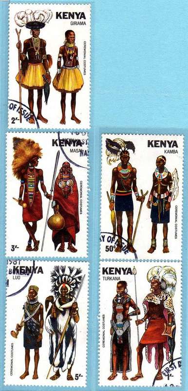 KENYA 1981 "CEREMONIAL COSTUMES" SET OF 5 V.F.U. SG 220-224. CAT 7,80 POUNDS.