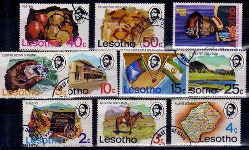 LESOTHO 1976 DEFINITIVE SET OF 10 V.F.U. SG 300-309. CAT 7 POUNDS.