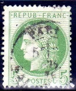 FRANCE 1870 "CERES" 5c GREEN. FINE USED. SG 192. CAT 13 POUNDS.