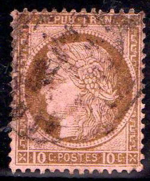 FRANCE 1870 "CERES" 10c BISTRE ON PINK. FINE USED. SG 194. CAT 15 POUNDS.