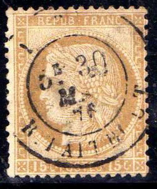 FRANCE 1870 "CERES" 15c BISTRE. FINE USED. SG 204. CAT 6,5 POUNDS.
