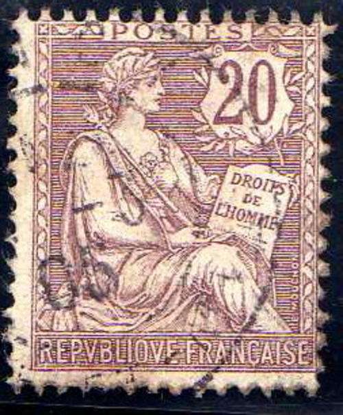 FRANCE 1902 "MOUCHON" REDRAWN 20c BROWN. VERY FINE USED. SG 311. CAT 18 POUNDS.