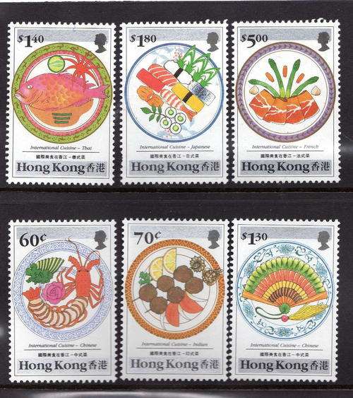 HONG KONG 1990 INT CUISINE SET OF 6 U.M.M. SG 636-41. CAT 8,7 POUNDS.