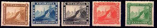 NICARAGUA 1862 VOLCANOES BASIC SET OF 5 L.M.M. SG 13,4, 14,18,19. CAT 16 POUNDS.