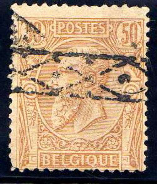BELGIUM 1893 DEFIN 50c BROWN V.F.USED. SG 87. CAT (WITH TABLET) 25 POUNDS. WITHOUT TAB 12,50 POUNDS.