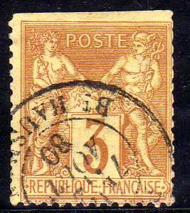 FRANCE 1878 "PEACE AND COMMERCE" 3c BROWN ON YELLOW. SG 249. CAT 55 POUNDS.