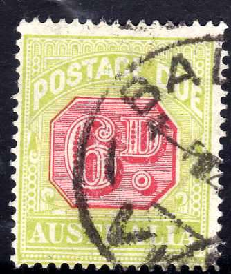 AUSTRALIA 1922 POSTAGE DUE 6d  FINE USED (ONE SHORT PERF) SG D97. CAT 11 POUNDS.