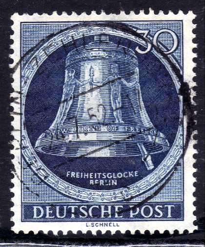 GERMANY BERLIN 1951 FREEDOM BELL 30PF "CLAPPER AT RIGHT" FINE USED. SG B85. CAT 60 POUNDS.