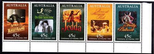 AUSTRALIA 1995 "CINEMA CENTENARY" SET OF 5 U.M.M. SG 1530-34. CAT 5,50 POUNDS.