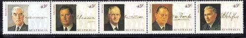 AUSTRALIA 1994 "WAR TIME PRIME MINISTERS" STRIP OF 5 U.M.M. SG 1470-4. CAT 6,50 POUNDS.