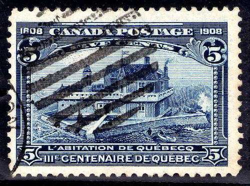 CANADA 1908 QUEBEC CENT. 5c INDIGO FINE USED. SG 191. CAT 40 POUNDS.
