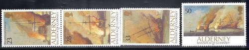 ALDERNEY 1992 "300TH ANNIV BATTLE OF LA HOGUE" SET OF 4 U.M.M. SG A52-55. CAT 9,25 POUNDS.