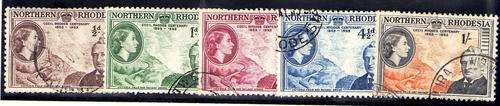 NORTHERN RHODESIA 1953 "RHODES CENTENARY" SET OF 5 V.F.U. SACC 54-58. SG 54-58. CAT 12 POUNDS (2013)