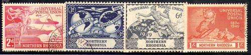 NORTHERN RHODESIA 1949 UPU SET OF 4 V.F.U. SG/SACC 50-53. CAT 8 POUNDS (2013)