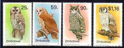 ZIMBABWE 1993 BIRDS "OWLS" SECOND SERIES SET OF 4 U.M.M. SG 850-3. CAT 16,75 POUNDS.
