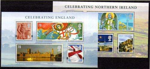 GREAT BRITAIN 2007 TWO MINI SHEETS UMM. SG M/S EN 19 & M/S NI 110. CAT 15 POUNDS.