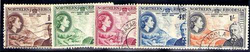 NORTHERN RHODESIA 1953 "RHODES CENTENARY" SET OF 5 V.F.U. SACC 54-58. SG 54-58. CAT 12 POUNDS (2013)