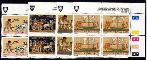 VENDA 1992 INVENTIONS SET OF 4 IN CONTROL BLOCKS OF 4 UMM. SACC 242-245. CAT R132. (SACC 2019-20)