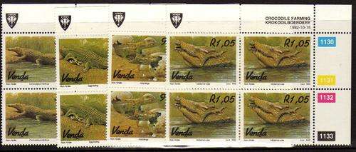 VENDA 1992 CROCODILES SET OF 4 IN CONTROL BLOCKS OF 4 UMM. SACC 246-249. CAT R232. (SACC 2015)