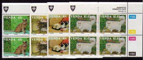 VENDA 1993 CATS SET OF 4 IN CONTROL BLOCKS OF 4 UMM. SACC 250-253. CAT R340. (SACC 2023-25)