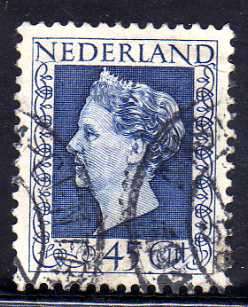 NETHERLANDS 1947 DEFINITIVE 45c BLUE FINE USED. SG 653. CAT 17 POUNDS.