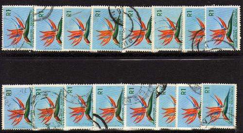 SOUTH AFRICA 1964-74 UNSORTED LOT OF R1 STRELITZIA FINE- V.F.U. SACC 243 & OTHER. MIN CAT R192.