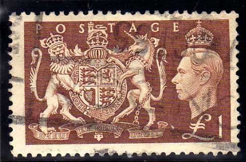 GREAT BRITAIN 1951 DEFINITIVE 1 POUND FINE USED. SG 512. CAT 18 POUNDS.