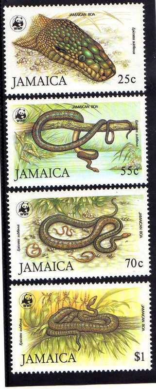 JAMAICA 1984 "BOA SNAKE" SET OF 4 UMM. SG 607-10. CAT 30 POUNDS.
