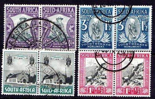 SOUTH AFRICA 1933 VOORTREKKER MEMORIAL FUND SET OF 4 PAIRS V.F.U. SACC 51-4. CAT R115.