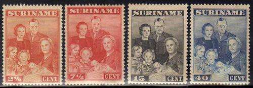 SURINAM 1943 "BIRTH OF PRINCESS MAGARIET" 4 STAMPS MOUNTED MINT. SG 294-7. CAT 9,80 POUNDS.