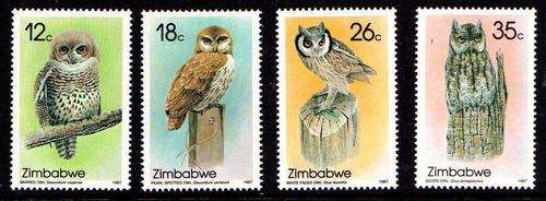 ZIMBABWE 1987 OWLS FIRST SERIES SET OF 4 U.M.M. SG 710-713. CAT 11,50 POUNDS.