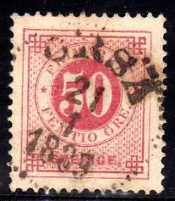 SWEDEN 1872 50 ORE RED VERY FINE USED. SG 37. CAT 3 POUNDS.