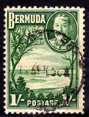 BERMUDA 1936 1/- DEFINITIVE VERY FINE USED. SG 105. CAT 15 POUNDS.