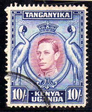 KENYA UGANDA TANGANYIKA 1938 DEFIN 10/- PERF 14 V.F.USED. SG 149a. CAT 22 POUNDS.