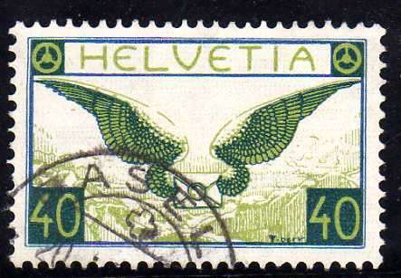 SWITZERLAND 1923 AIR 40c BLUE AND GREEN SG 322a VERY FINE USED. CAT 120 POUNDS.