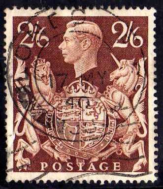 GREAT BRITAIN  1939-48 2/6d BROWN VERY FINE USED. SG 476. CAT 6 POUNDS.