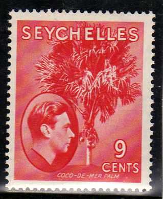 SEYCHELLES 1938 DEFINITIVE 9c SCARLET L.M.M. SG 138. CAT 15 POUNDS.