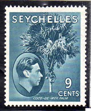 SEYCHELLES 1938 DEFINITIVE 9c GREY BLUE CHALKY PAPER L.M.M. SG 138a. CAT 18 POUNDS.