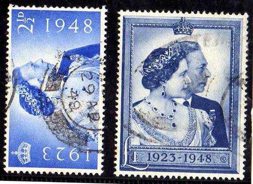 GREAT BRITAIN 1948 SILVER WEDDING SET OF 2 FINE USED. SG 493-4. CAT 40 POUNDS.