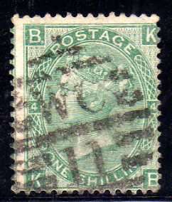 GREAT BRITAIN 1865-7 1/- DEFIN W/MARK EMBLEMS PLATE 4. SG 101. CAT 275 POUNDS.