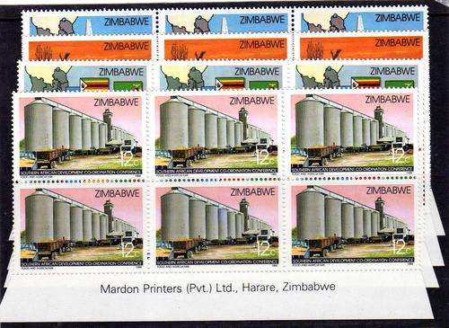 ZIMBABWE 1986 "6th ANNIV SA DEV CONF" SET OF 4 IMPRINT BLOCKS OF 6 UMM SG 690-693. CAT 52,80  POUNDS