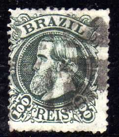 BRAZIL 1881 100r OLIVE FINE USED. SG 74. CAT 4,50 POUNDS.