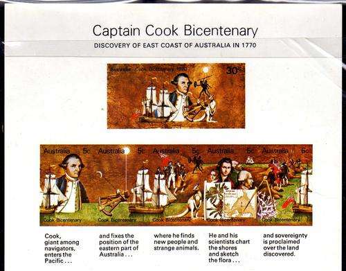 AUSTRALIA 1970 "BICENT OF CAPT COOK'S DISCOVERY" MINI SHEET U.M.M. SG MS 465. CAT 6,50 POUNDS.